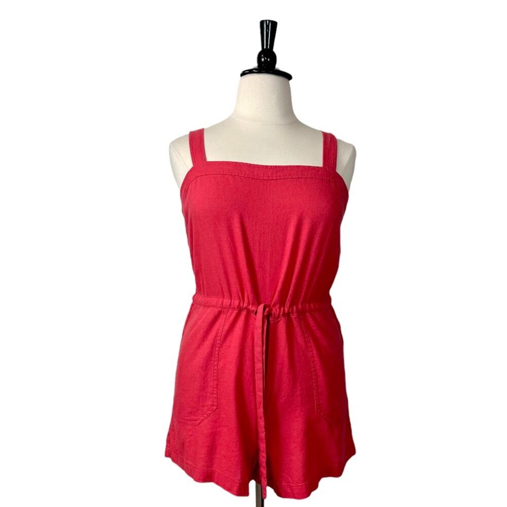 GAP Poppy Red Linen Blend Sleeveless Tie Waist Romper Size 14 NWT Casual Summer